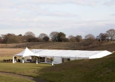 Marquees.Com | Pagoda and Sky Lounge Marquee Hire Cheshire and North West | Clearspan marquee from hill view