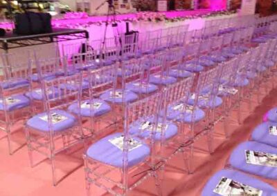 Marquees.Com | Temporary warehouse and long term marquee hire Cheshire and North West | Ice banqueting chairs in rows
