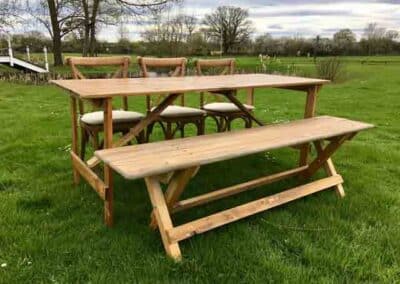 Marquees.Com | Temporary warehouse and long term marquee hire Cheshire and North West | Rustic table and benches
