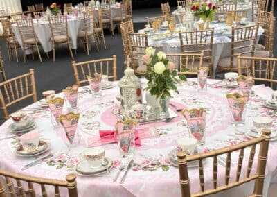 Marquees.Com | Temporary warehouse and long term marquee hire Cheshire and North West | Wedding tables with gold chairs