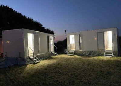 Marquees.Com | Modular and Clearspan Marquee Hire Cheshire and North West | Luxury toilets lit at night